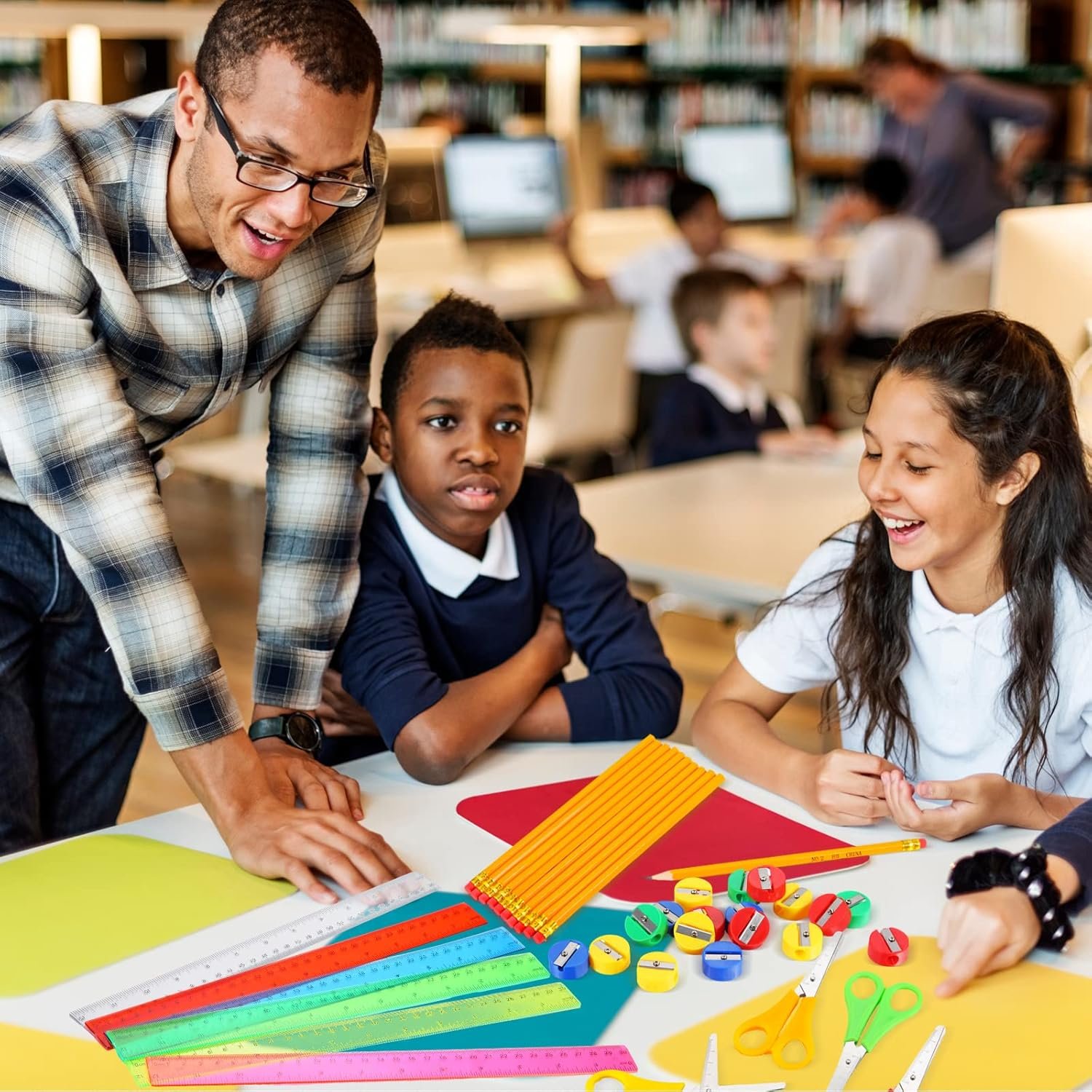 SATINIOR 48 Sets School Supplies Bulk Including 48 Pcs Pencils 48 Pcs Student Scissors 48 Pcs 12 Inch Plastic Ruler 48 Pencil Sharpener School Supplies for Back to School Supplies - Image 7