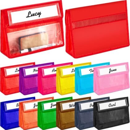 12 Pcs Magnetic Storage Pockets Whiteboard Accessory Case Classroom Storage Pouches for Organization Magnet Storage Organizer Pocket File Holder for Teacher Student School Office Fridge,12 Colors