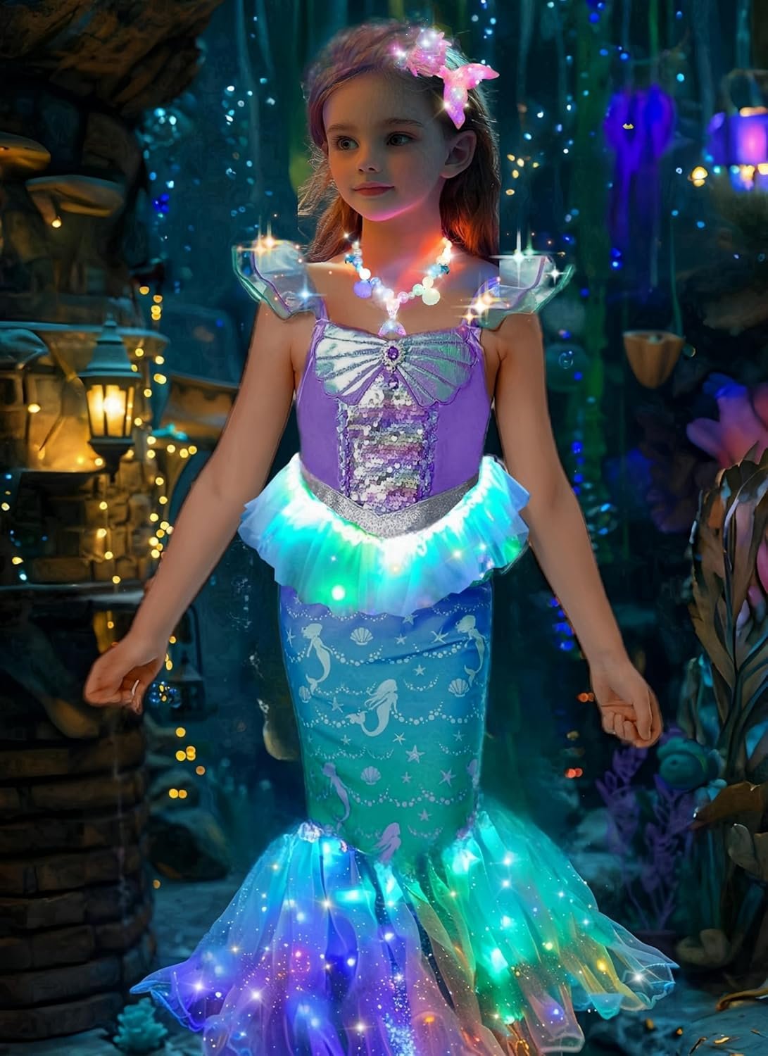 Girls Mermaid Costumes With Bag Little Mermaid Dress for Kids with Accesseries - Image 6