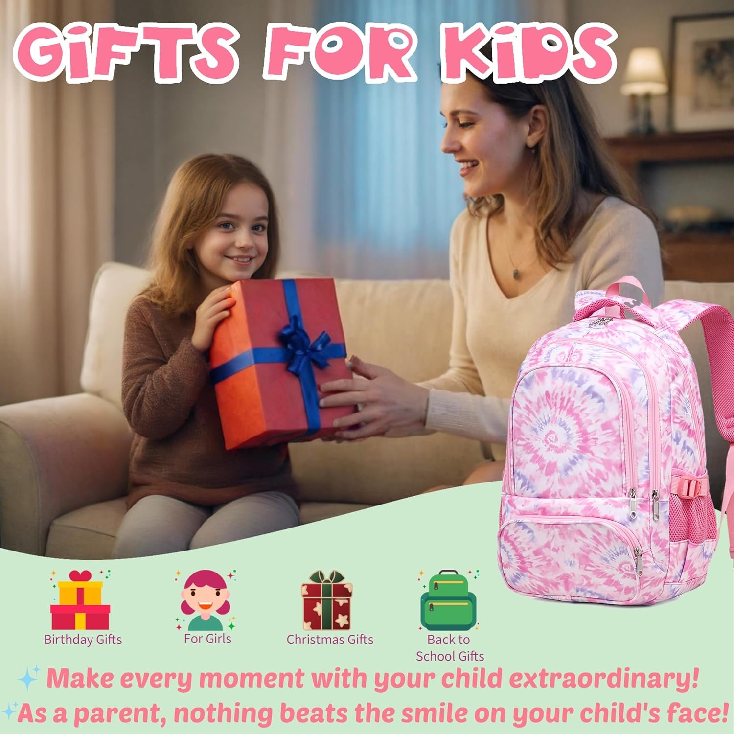 BLUEFAIRY Kids Backpack for Girls Elementary Primary Middle School Bags for Aged 8-10 for Teens Childs Bookbags Back to School Book Bags Gifts Mochilas para Niñas de 6 7 8 9 10 Años Tie-dye Pink - Image 4