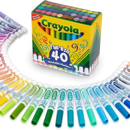 Crayola Ultra Clean Washable Markers for School (40ct), Essential Back to School Supplies for Kids, Coloring Book Marker Set, Teacher Classroom Supplies