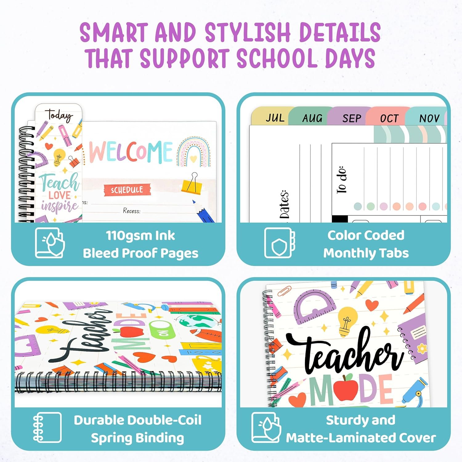 Decorably 12 Months Weekly and Monthly Undated Teacher Planner 2025-2026, 8.5x11inch Spring-Bound Teacher Lesson Planner with Contacts and Schedule Page, Communication Logs, and Classroom Planning - Image 5