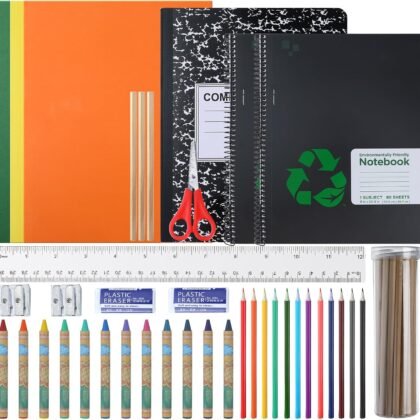 Sherr 72 Pcs 72 Pcs School Supplies Kit Elementary Back to School Essentials Stationery for Kids Girls Boys Students Includes Colored Pencil Crayon Sharpener Eraser Scissors Notebook Folder Ruler