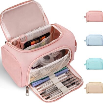 Large Pencil Pouch,Pencil Case Aesthetic,Zipper Pencil Box For Girls Back To School Supplies Emergency Bag Makeup Bag (Pink)