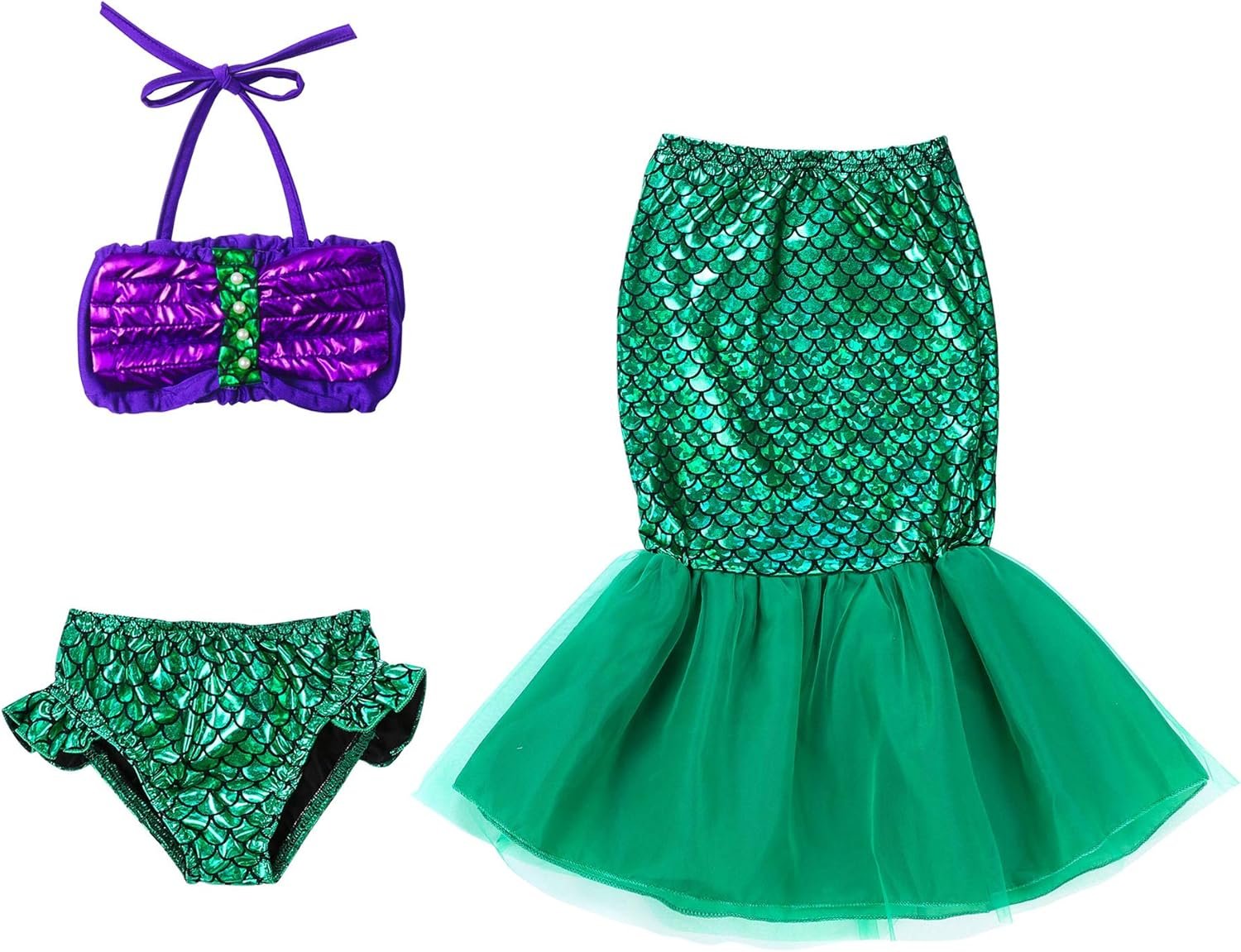 The Little Girls Mermaid Princess Dress Costume Wig Tiara Wand(18M-8Years) - Image 4