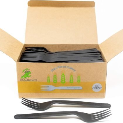Compostable Heavyweight Disposable Forks - 100 Count CPLA Forks - Eco Friendly Compostable Forks Made from Cornstarch