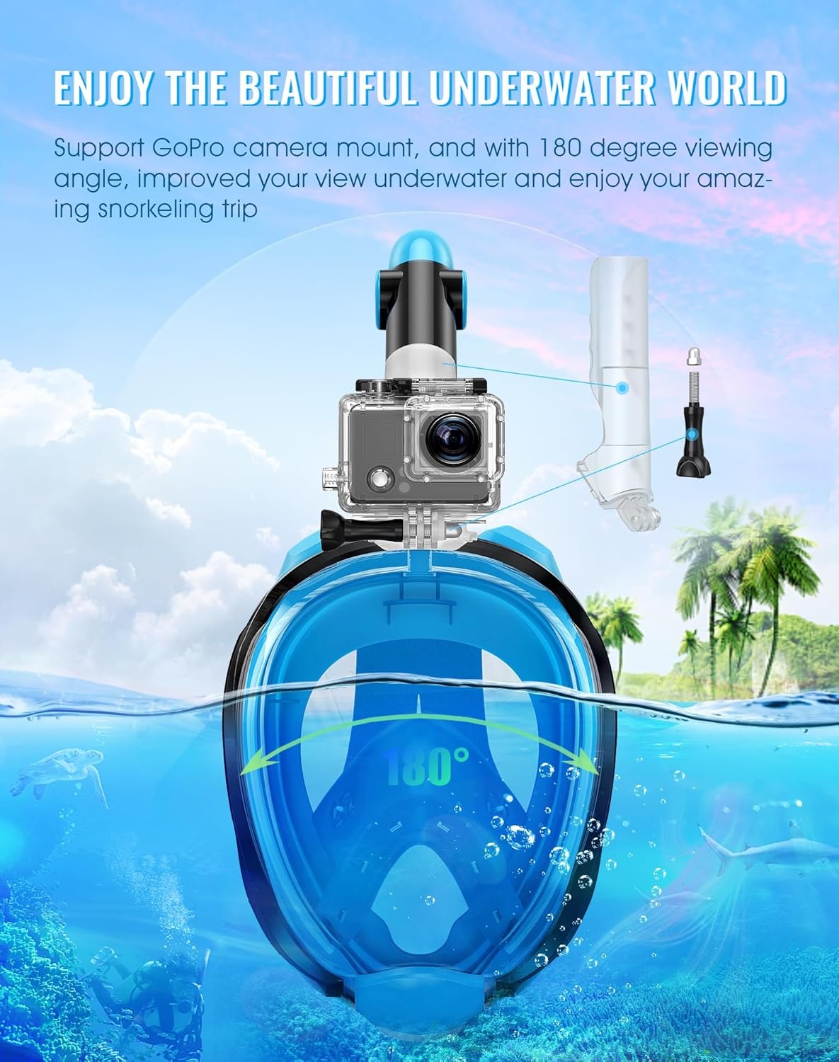 Greatever G2 Full Face Snorkel Mask with Latest Dry Top System,Foldable 180 Degree Panoramic View Snorkeling Mask with Camera Mount,Safe Breathing,Anti-Leak&Anti-Fog - Image 8