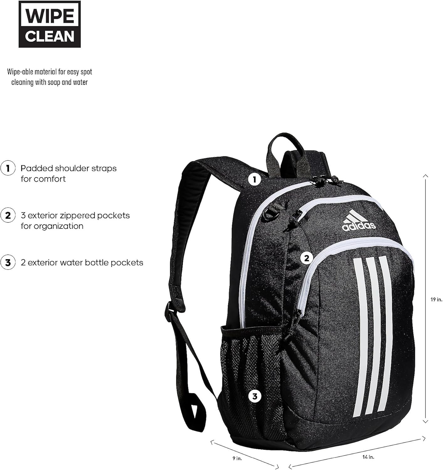 adidas Creator Laptop Backpack for Women and Men, Comfortable and Durable Small Athletic Bag, Black/White, One Size - Image 2