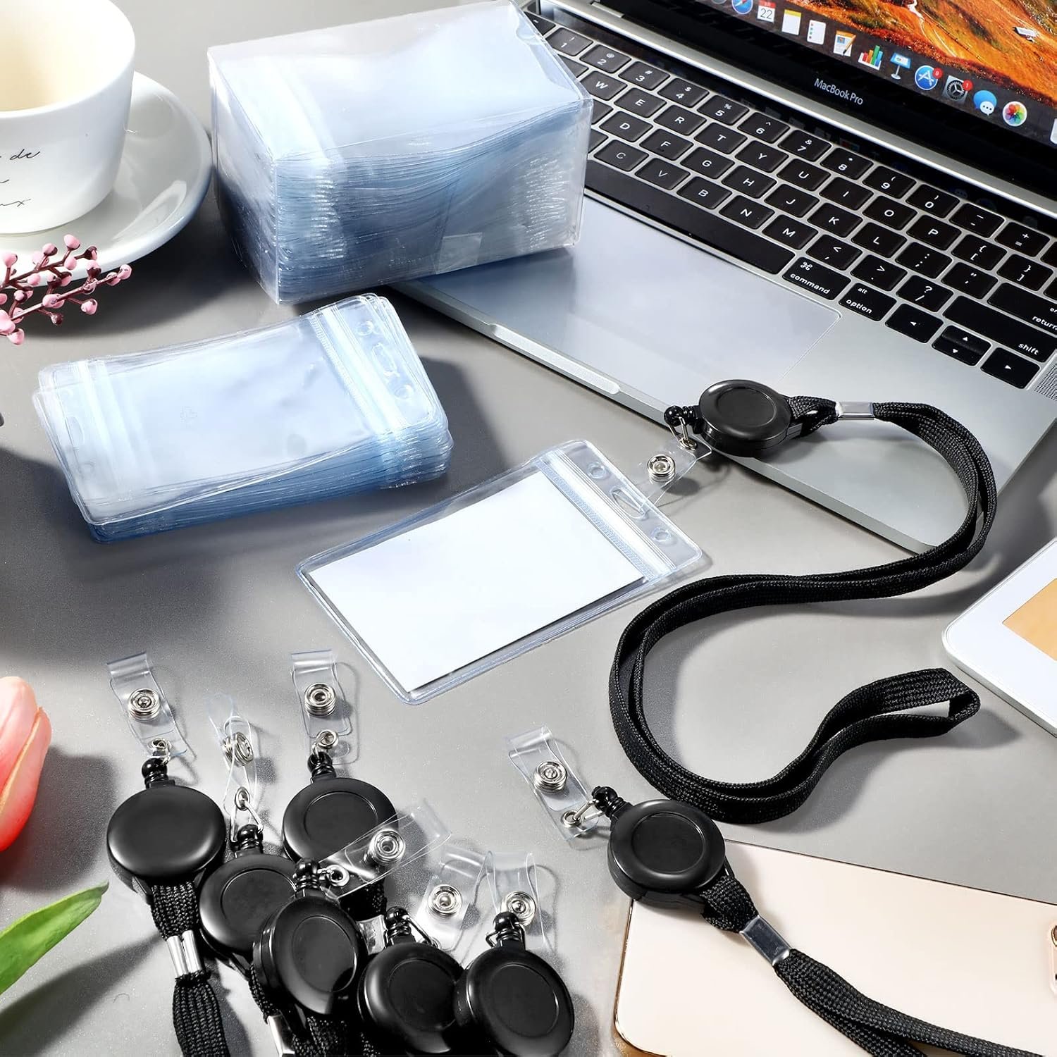 Marspark 50 Set Lanyard with ID Holder Include Flat Lanyard with Retractable Badge Reel and Clear Vertical Card for Offices(Black) - Image 5