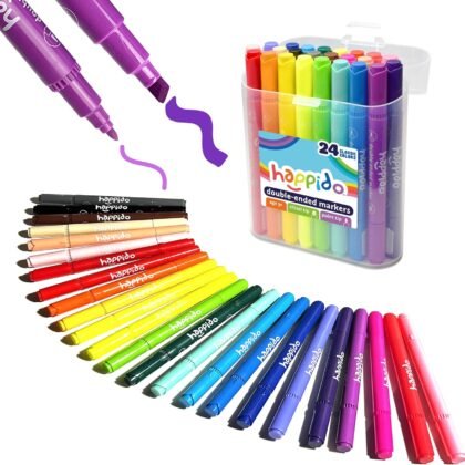 Double Sided Marker Sets for Kids Happido, Set of 24 Water Based Non Toxic Markers with Case, Great School Supplies, Art and Stationery Set Back to School Supplies