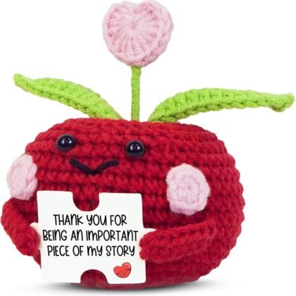 OASSIE Teacher Gifts for Women - Mini Handmade Positive Apple Crochet with Message Card - Teachers Day Christmas Birthday Graduation Appreciation Thank You School Gifts for Students Teachers Women