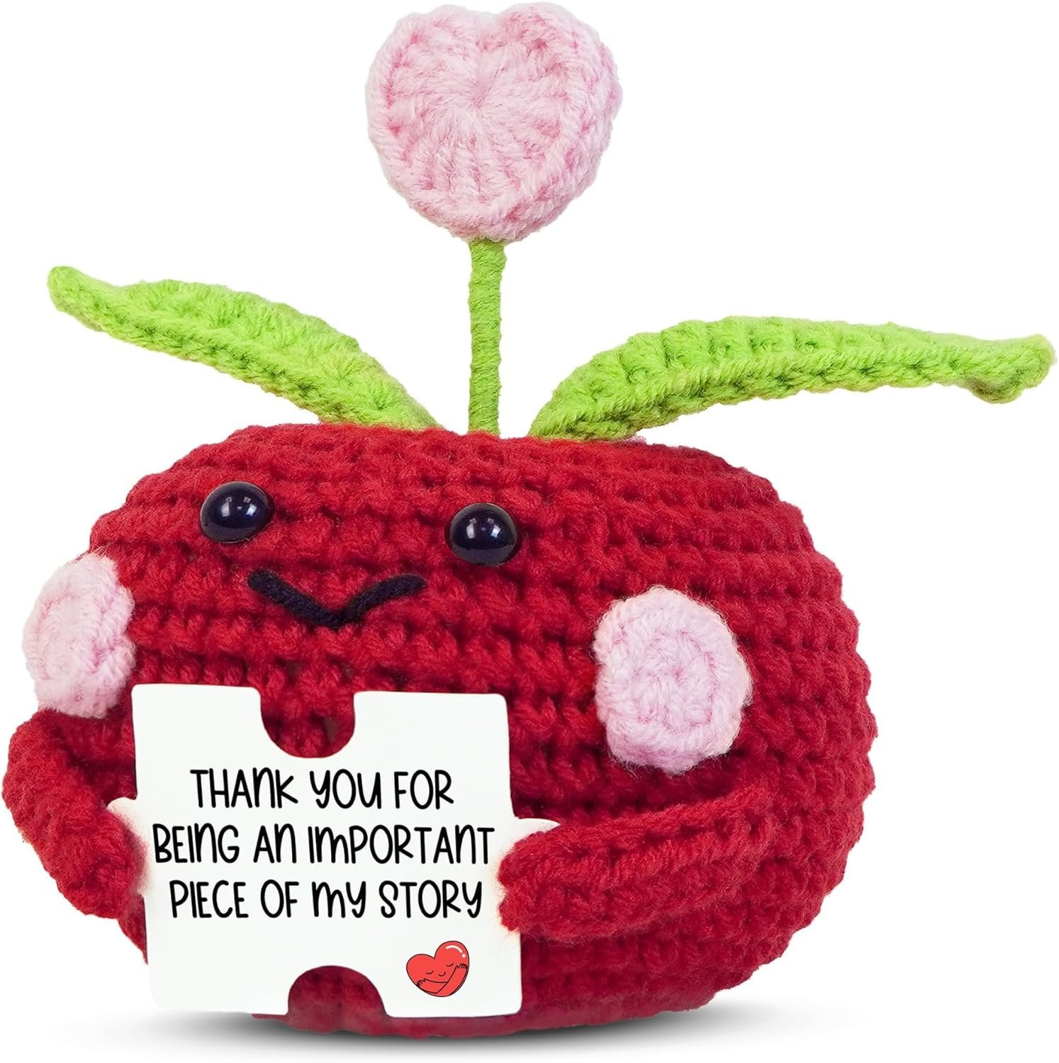 OASSIE Teacher Gifts for Women - Mini Handmade Positive Apple Crochet with Message Card - Teachers Day Christmas Birthday Graduation Appreciation Thank You School Gifts for Students Teachers Women