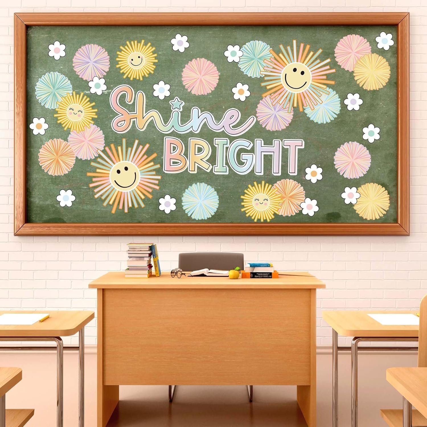 Summer Shine Bright Sun Bulletin Board Set Pastel Paper Cutouts with 100Pcs Glue Points Colorful Cute Sun Cut-Outs for School Classroom Home Sunshine Party Decor Supplies, 45Pcs - Image 3