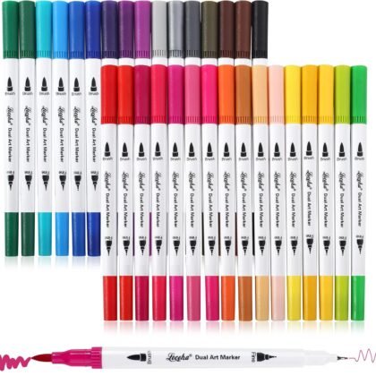 Dual Tip Art Markers Pens for Kids Adult Coloring Books Artist Fine and Brush Tip Colored Pens Water-color Pens for Journaling Note Taking Writing Planning Art Project