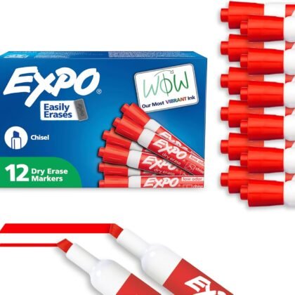 EXPO Low Odor Dry Erase Markers Chisel Tip Red 12 Count