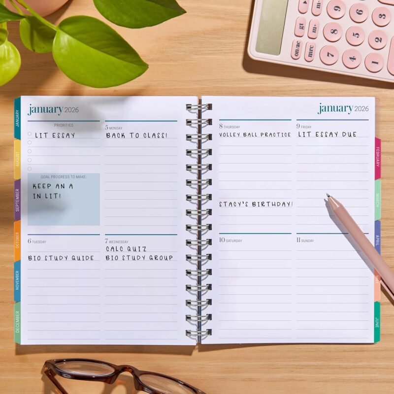 Inspired by Erin Condren 12-Month A5 Weekly Planner (Jul 2025 - Jun 2026), Compact Weekly and Monthly Planner Calendar, 70 Lb. Text Weight Paper, Leopard Era Covers, Wire-O Spiral Binding - Image 2