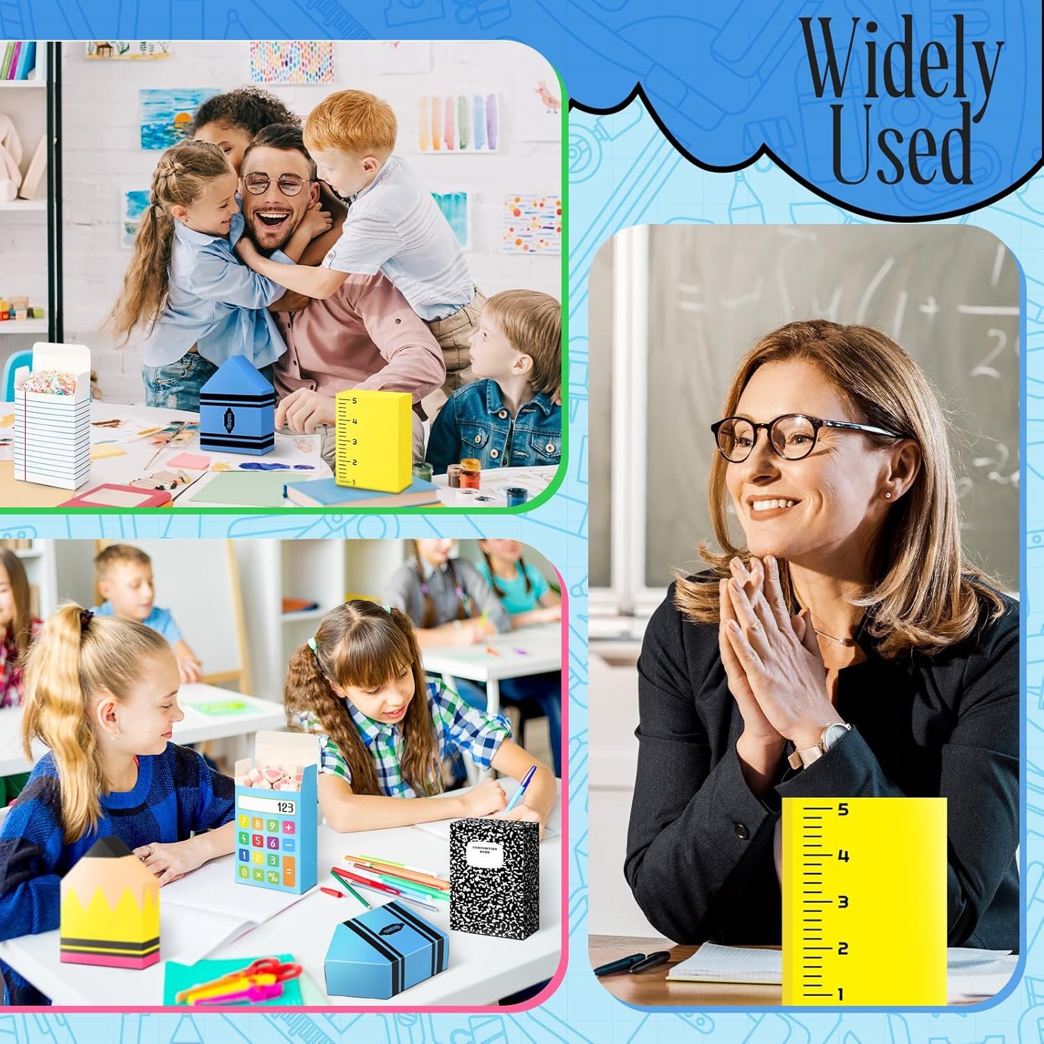 AmazingSpark 24 Pcs Back to School Supplies Gift Treat Boxes First Day of School Pencil Boxes Paper Candy Popcorn Holder Notebook Calculator Crayons Style for Teacher Classroom Welcome Back Decor - Image 5