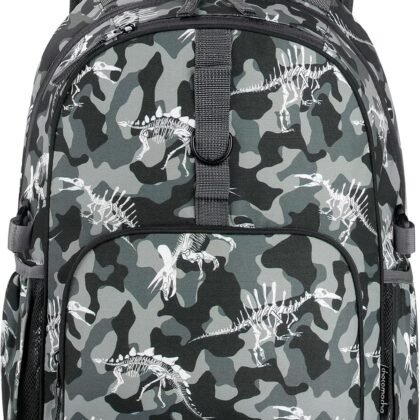 Choco Mocha Backpack for Boys, Elementary School Backpack for Boys Ages 6-8 Kids Kindergarten Backpack Bookbag 17 Inch with Chest Strap, Camo