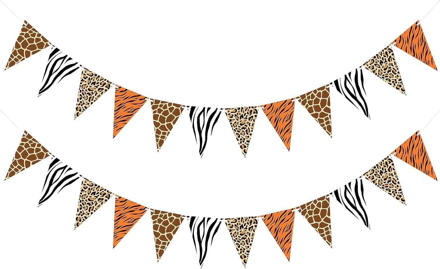 2 Pieces Animal Print Pennant Banner Jungle Theme Party Supplies Safari Birthday Party Decorations, Jungle Safari Birthday Banner for Animal Zoo Party Decor