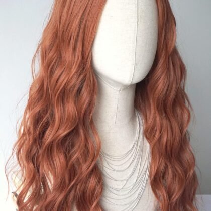 Long natural red wig Red Hair Wig Long Curly Costume Wigs Synthetic Red copper Wavy curly Wig 28inces For women Halloween Costume (Copper Red)