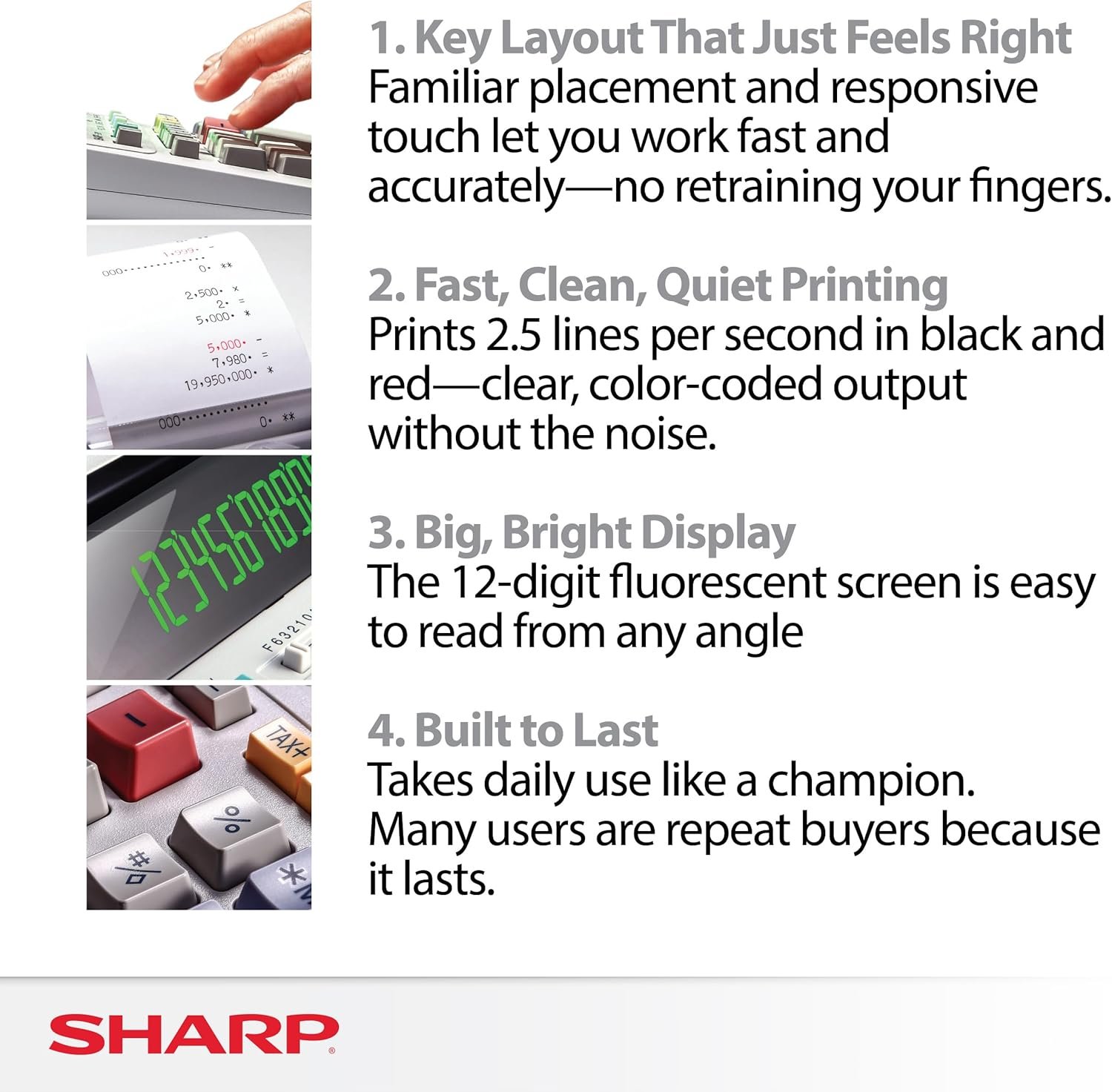 Sharp EL-1801V Ink Printing Calculator, 12-Digit LCD, AC Powered, Off-White, Ideal for Business & Office Use, Easy-to-Read Display & Durable Design - Image 2