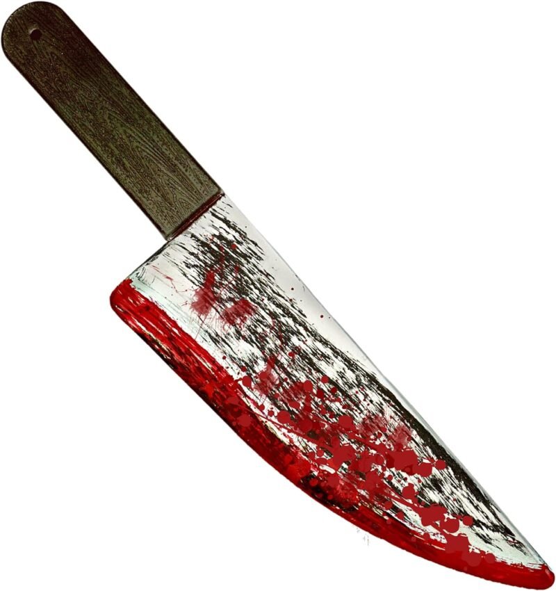 4E's Novelty 16 Inch Large Fake Knife With Fake Blood Prop, Plastic Halloween Prop Knife Toy for Costume Accessories Such As Horror Costumes, Scary Clown, for Kids & Adults