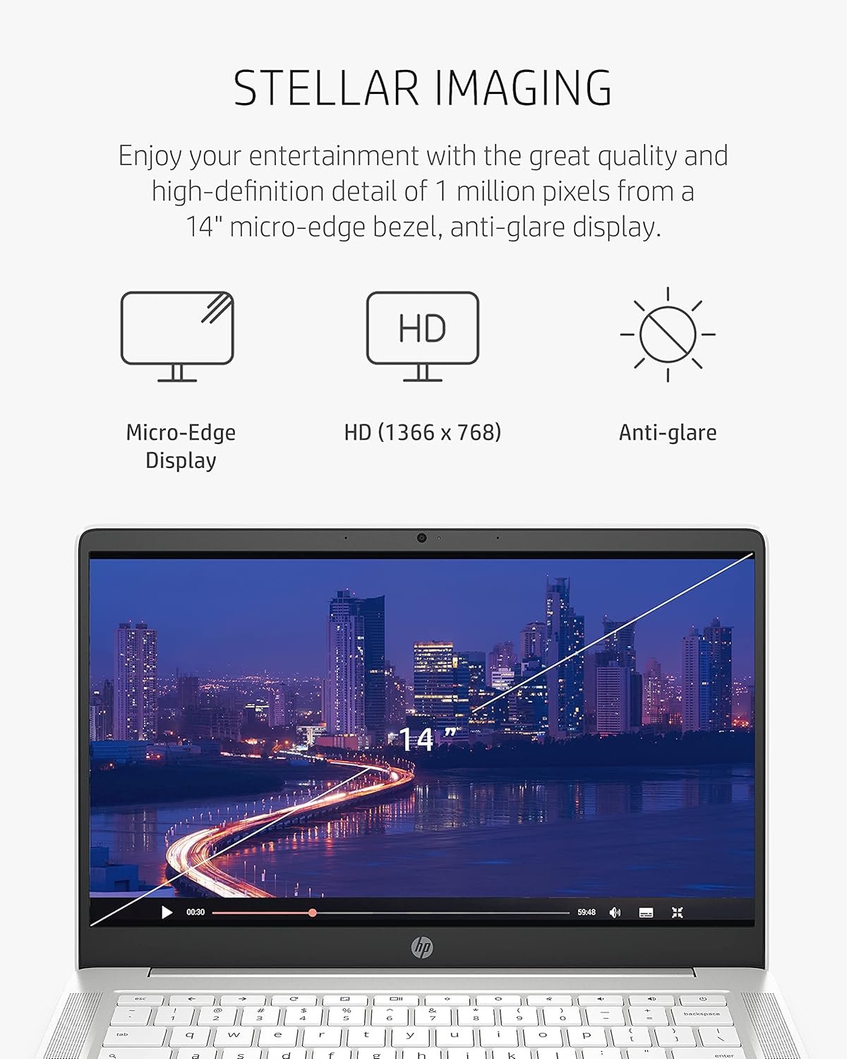HP Chromebook 14 Laptop, Intel Celeron N4000 Processor, 4 GB RAM, 32 GB eMMC, 14” HD Display, Chrome, Lightweight Computer with Webcam and Dual Mics, Home, School, Music, Movies (14a-na0021nr, 2021) - Image 4