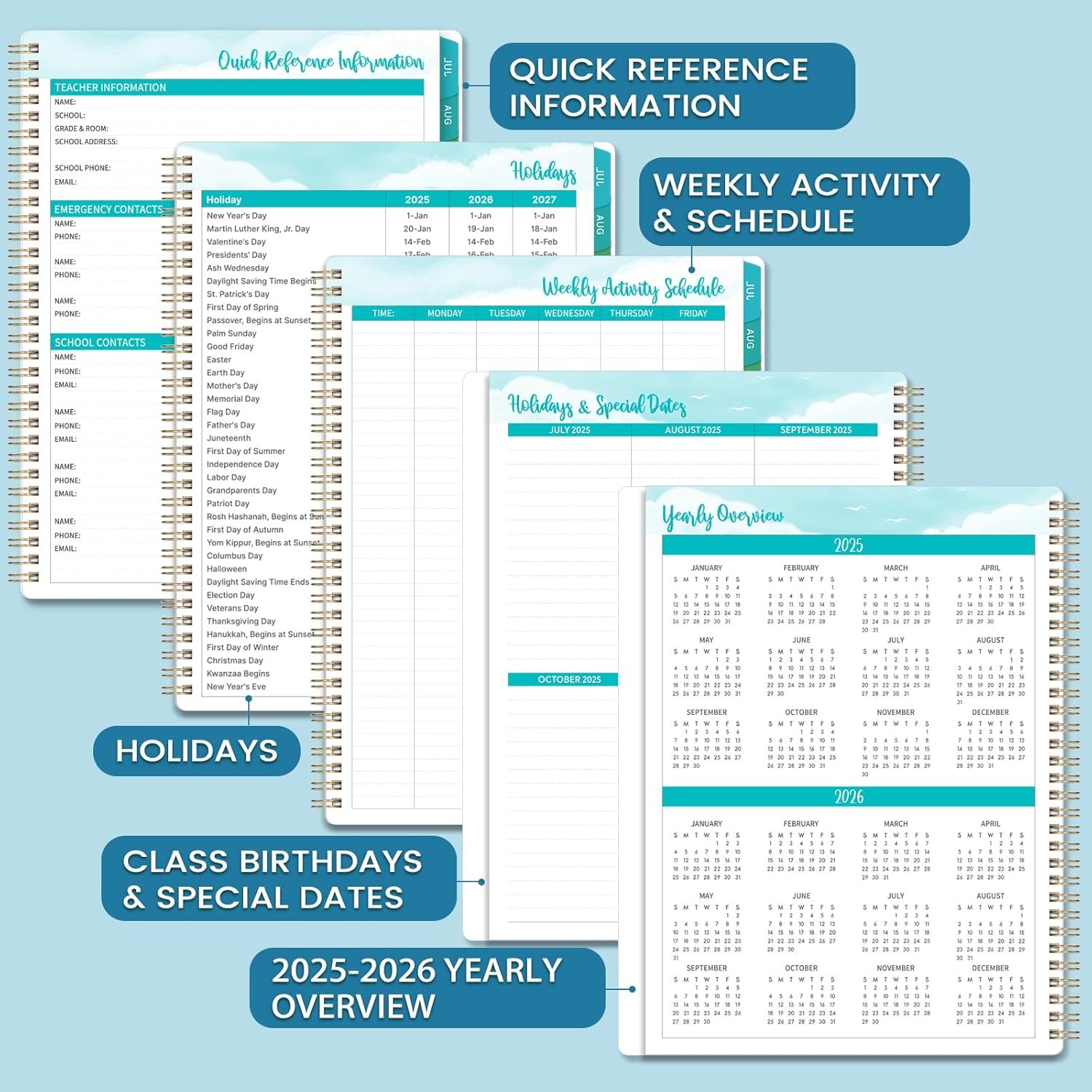 Teacher Planner 2025-2026 - Teacher Lesson Planner 2025-2026, 9" x 11", Jul.2025 - Jun.2026, Weekly & Monthly Lesson Plan Book for Teachers with Back pocket, Colorful Tabs - Image 5