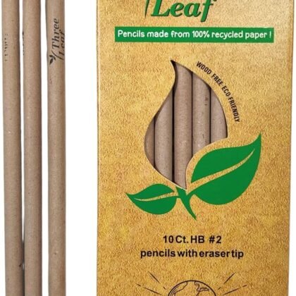 three leaf Recycled Paper Pencils (Pack of 10) - 100% Eco Friendly, Earth Friendly Pencil with Latex Free Eraser - Non toxic Wood free Pencil, 2 HB