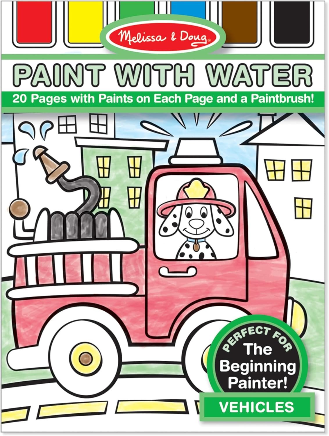 Melissa & Doug Paint With Water - Vehicles, 20 Perforated Pages With Spillproof Palettes