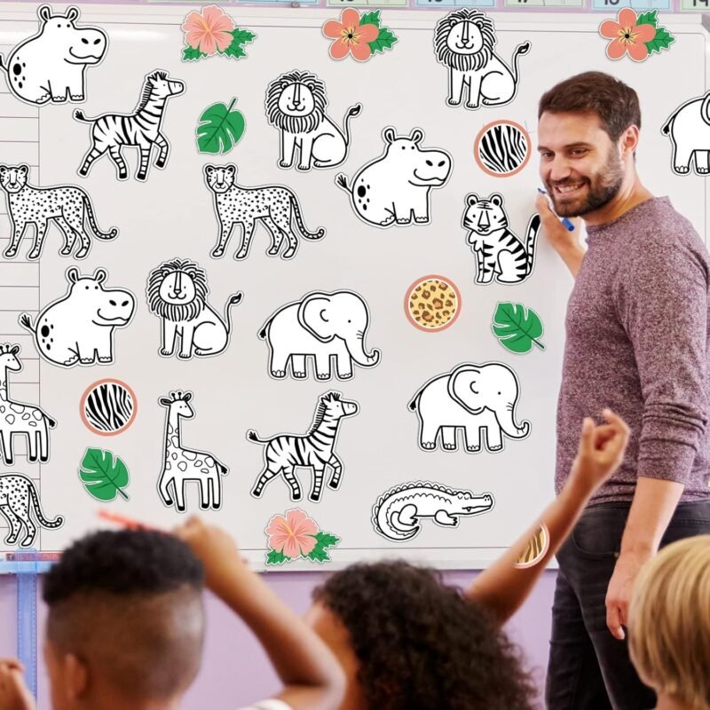 45Pcs Safari Jungle Animals Cutouts Bulletin Board Set Classroom Cutouts Safari Classroom Decor Back to School Bulletin Board Animals Leaves Cutouts for Teacher Baby Shower Wall Decor - Image 5