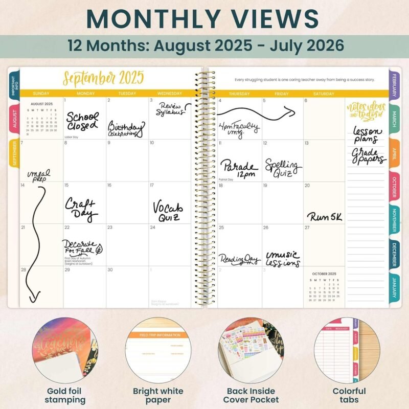 bloom daily planners 2025-2026 Academic Year Teacher Planner & Calendar - 7 Period Lesson Plan Organizer Book for Classroom or Homeschool - 9" x 11" (Interchangeable Cover) - Bold & Bright - Image 3