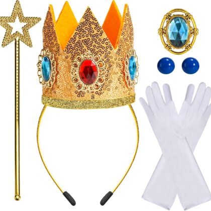 5PCS Princess Crown Accessories, Princess Tiara Headband/Wand/Gloves/Brooch/Earrings for Girls Women Halloween Cosplay Party Dress Up