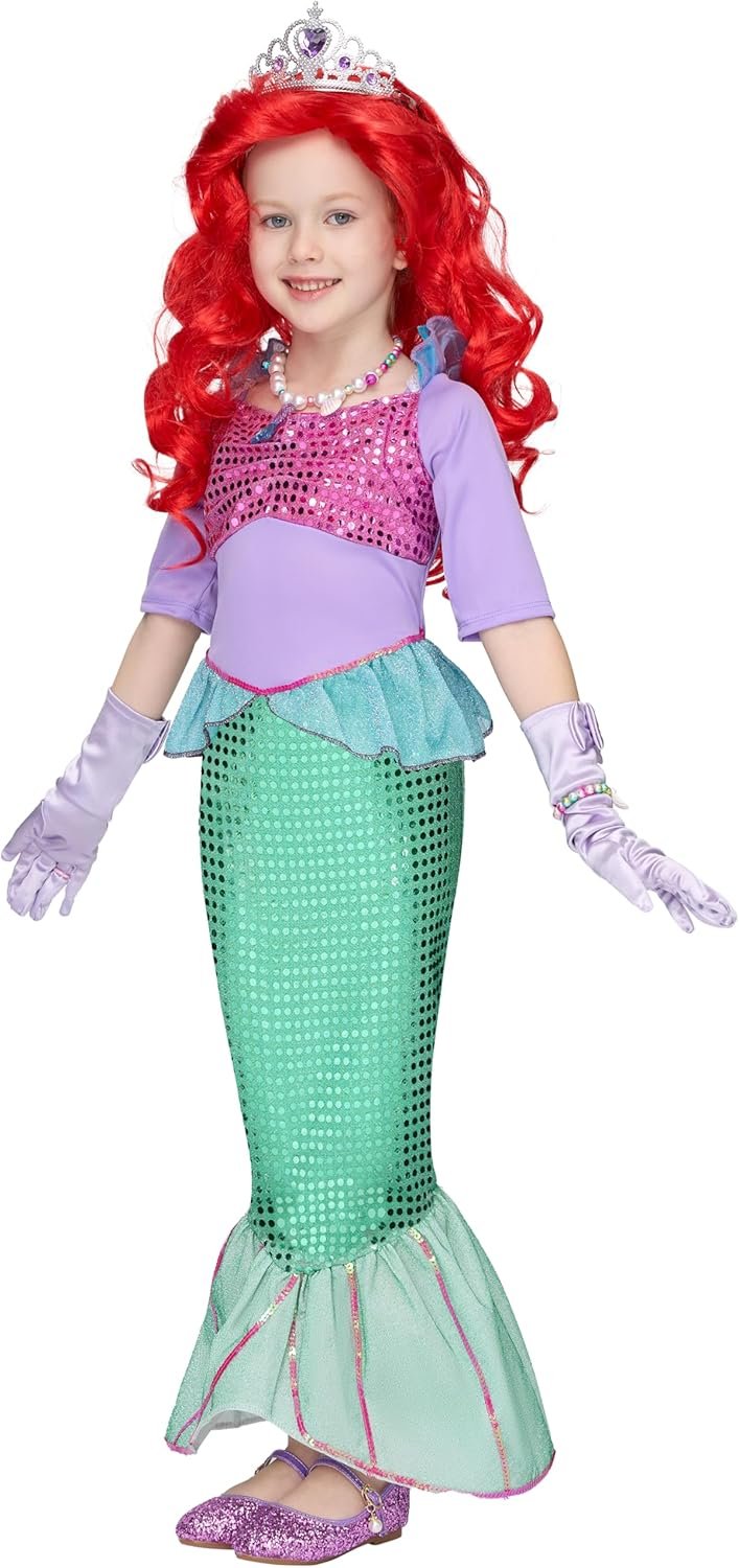 Spooktacular Creations Halloween Little Mermaid Costume for Girls, Sequin Mermaid Dress Set, Light Purple Princess Dress for Toddler Dress-Up, Cosplay Party (Small, 5-7 yrs) - Image 4