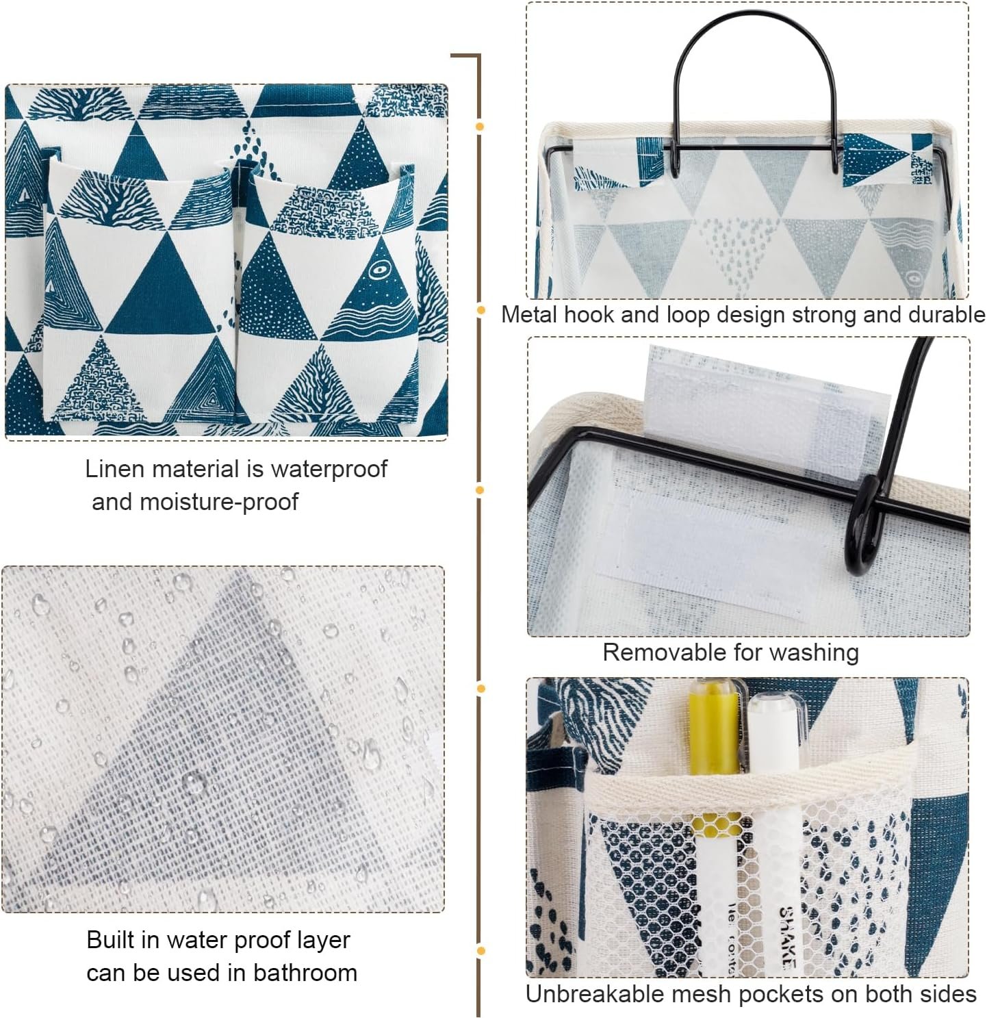 LYroo 2 Pack Wall Hanging Storage Bag Wall Hanging Organizer Basket with Pockets for Bathroom Bedroom Kitchen Dorm Room Essentials Rv Storage and Organization (Blue Triangle) - Image 3