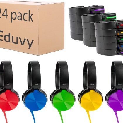 Bulk Headphones for Classroom, 24 Pack Durable Wired School Headphones for Students. Teacher Must Haves Supplies from Elementary to College (Mixed Color)
