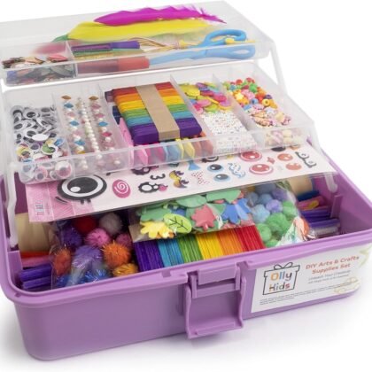 Olly Kids Arts and Crafts Supplies Set- 1000+ Pieces Giftable Craft Box for Kids: DIY Craft Supplies for Toddlers, School Project, and Homeschool