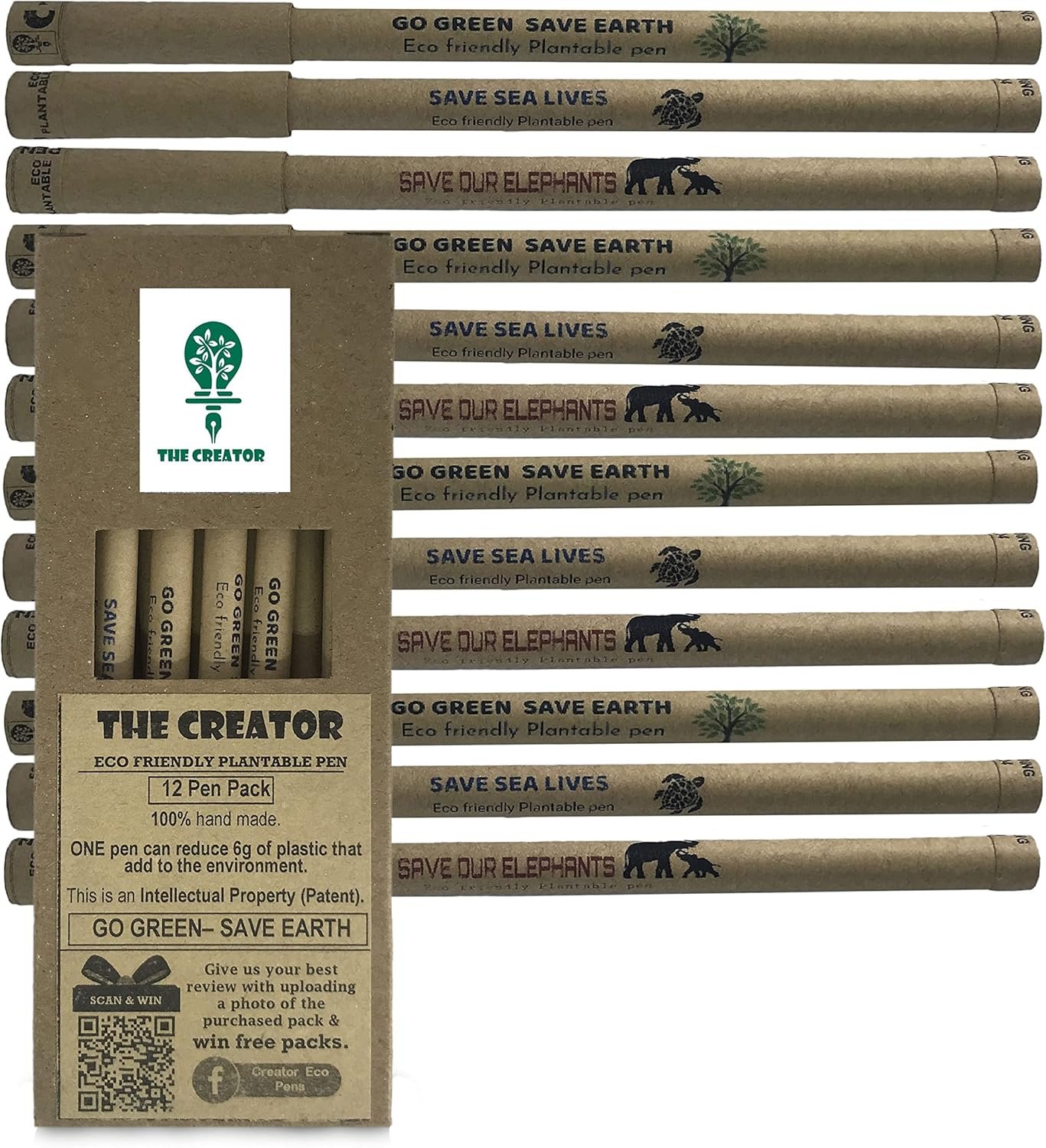 The CREATOR - PLANTABLE Pens One pen reduces 6g of plastic added to the environment Eco Friendly Go Green - Save Earth Give a gift that speaks to the Heart, Pack of (12)