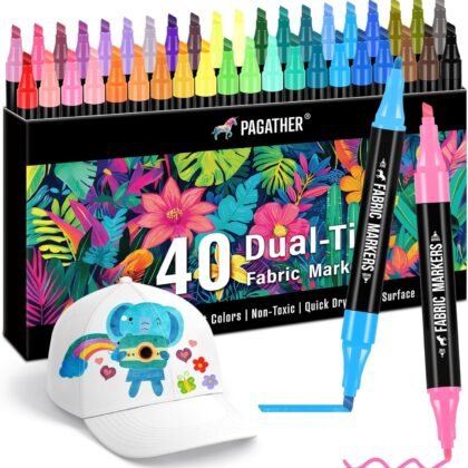Fabric Markers Permanent for Clothes, 40 Colors Dual Tip with Fine and Chisel Tips Paint Pens for Clothing Canvas Tote Bags T-Shirt and Shoes, Non Toxic Ink for Kids and Adults