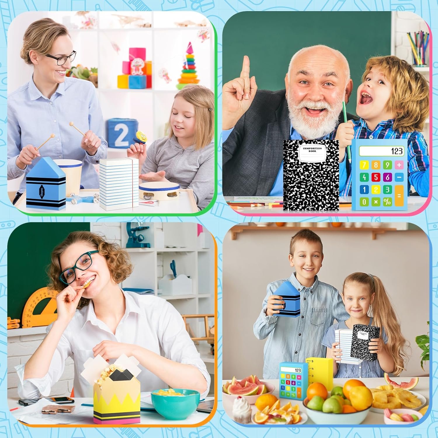 AmazingSpark 24 Pcs Back to School Supplies Gift Treat Boxes First Day of School Pencil Boxes Paper Candy Popcorn Holder Notebook Calculator Crayons Style for Teacher Classroom Welcome Back Decor - Image 7