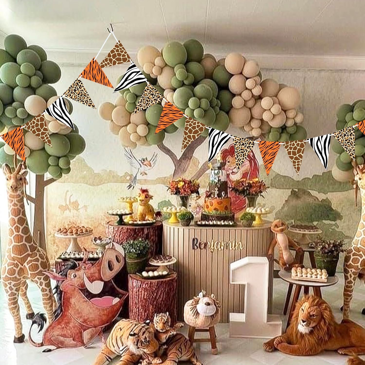 2 Pieces Animal Print Pennant Banner Jungle Theme Party Supplies Safari Birthday Party Decorations, Jungle Safari Birthday Banner for Animal Zoo Party Decor - Image 7