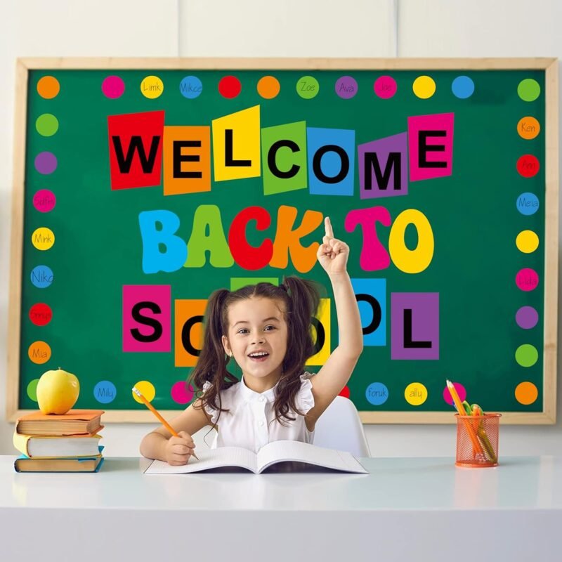 57pcs Signable Welcome Back to School Bulletin Board, Colorful Welcome Bulletin Board Sets for Classrooms, Round Confetti Pennants Welcome Back to School Bulletin Board Set Classroom Teacher Supplies - Image 5