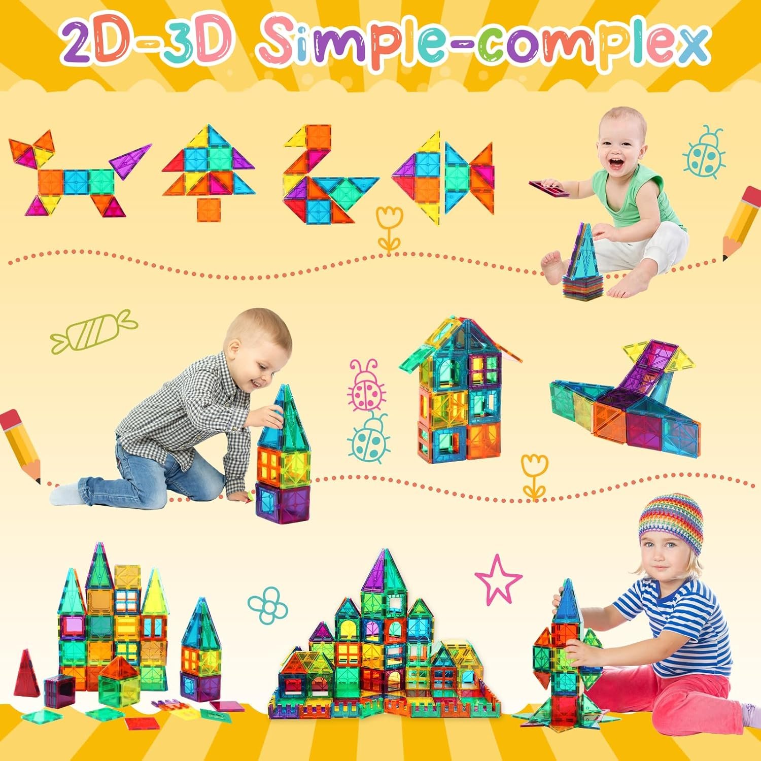 FNJO Magnetic Tiles, 110PCS Magnet Building Set, Magnetic Building Blocks,Construction STEM Learning and Playing Toys for Kids, Montessori Toy for Preschool Boys Girls Toddlers Classroom Must-Haves - Image 8