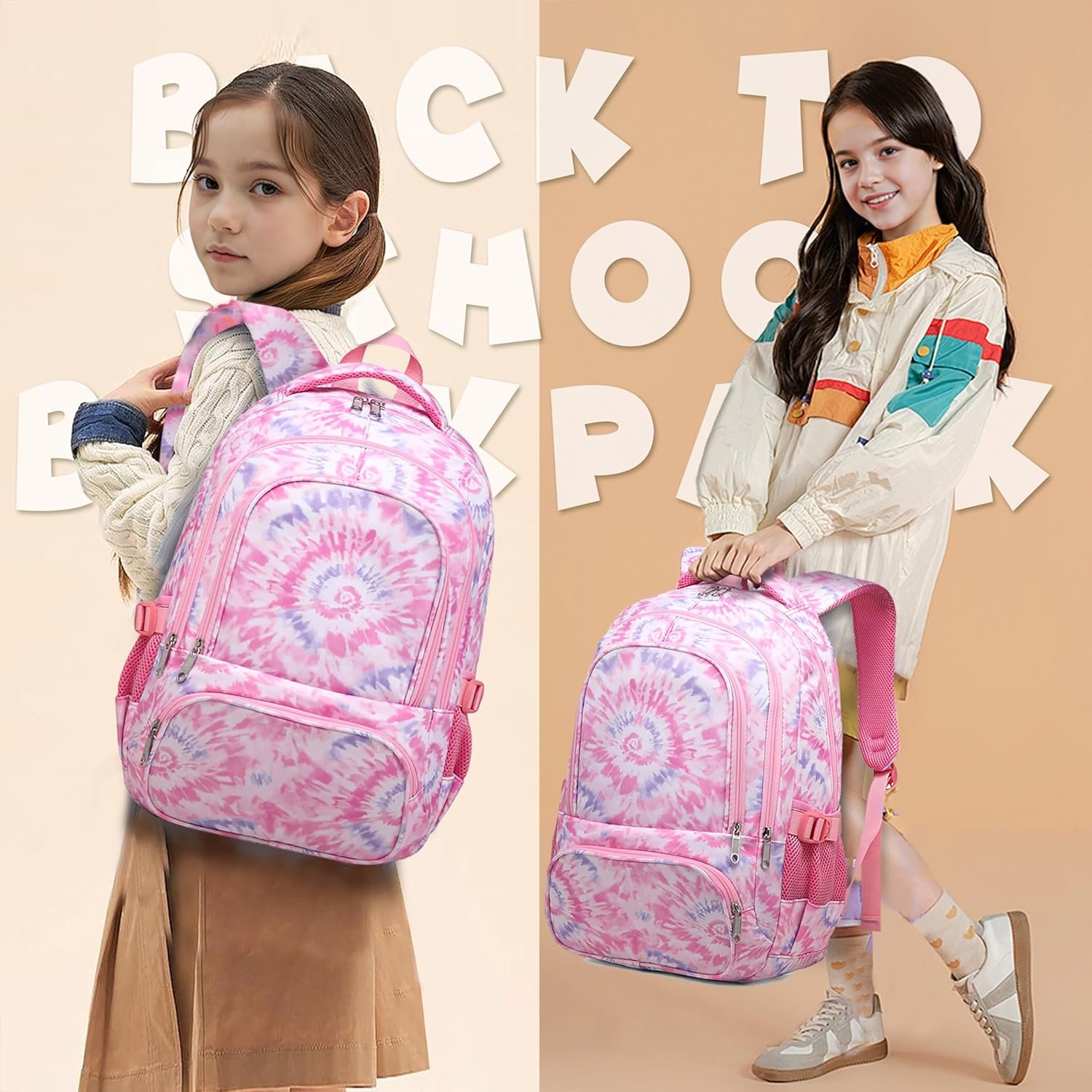BLUEFAIRY Kids Backpack for Girls Elementary Primary Middle School Bags for Aged 8-10 for Teens Childs Bookbags Back to School Book Bags Gifts Mochilas para Niñas de 6 7 8 9 10 Años Tie-dye Pink - Image 8