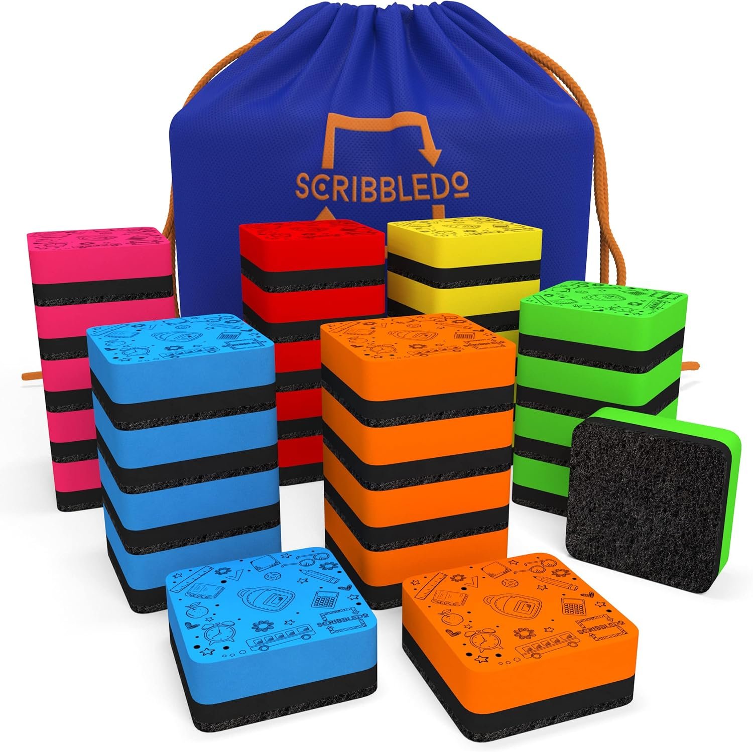 Scribbledo 30 Pack Dry Erase Erasers Assorted Colors Magnetic Whiteboard Erasers for Kids and Students - Smudge Free Small Dry Erase Board Erasers for Classroom Home School and Office