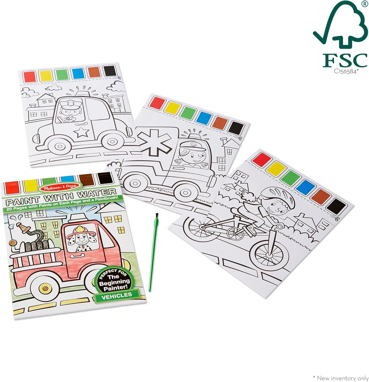 Melissa & Doug Paint With Water - Vehicles, 20 Perforated Pages With Spillproof Palettes - Image 6