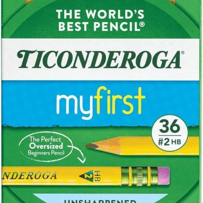 Ticonderoga My First Tri-Write Wood-Cased Pencils, Unsharpened, 2 HB Soft, With Erasers, Yellow, 36 Count