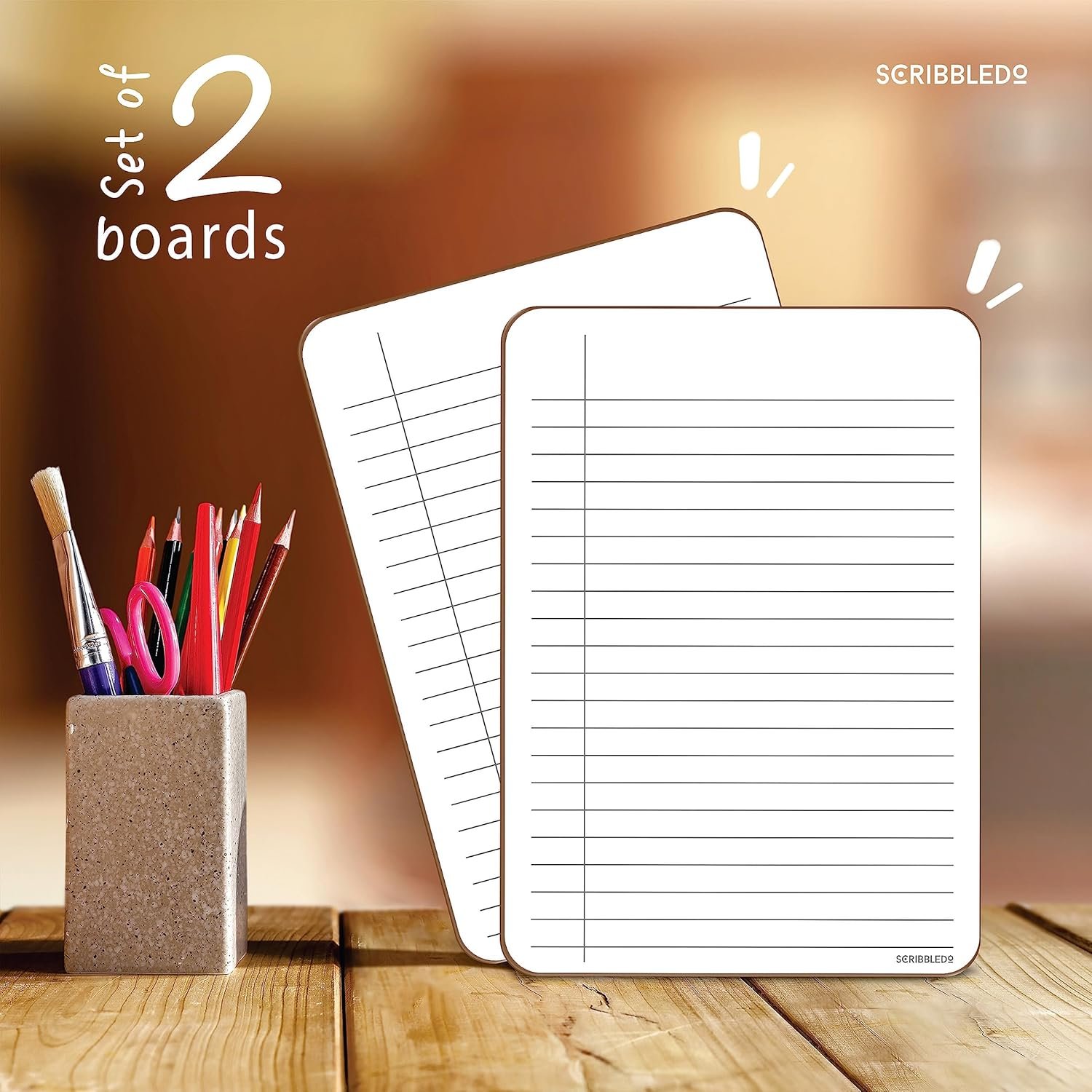 SCRIBBLEDO Dry Erase 5"x7" Mini Notebook College Ruled Lined Board 2 Pack Reusable Erasable Writing Note Pad Lapboard Blank Whiteboard on Reverse for Desk - Image 4