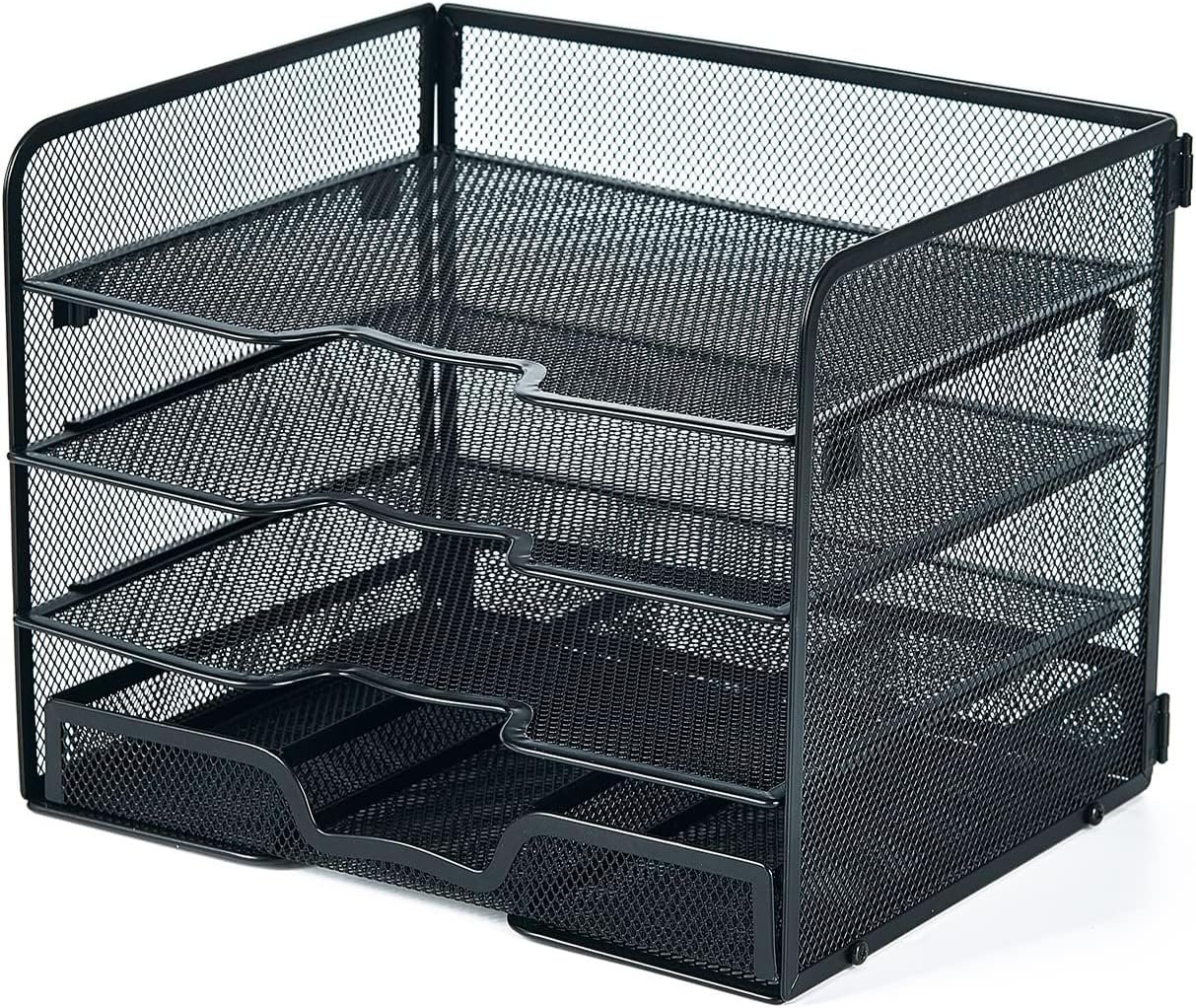 SETTFRFE 4 Tier Mesh Paper Letter Tray,Desk File Organizer with A Sliding Drawer,Office Supplies Desk Organizer for Home Office,Black. - Image 8