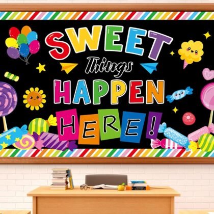 gisgfim Sweet Candy Things Happen Here Bulletin Board Decorations Back to School Colorful Paper Cutouts Sweet Candy Bulletin Board Set for Kindergarten Preschool Elementary Wall Decor Supplies